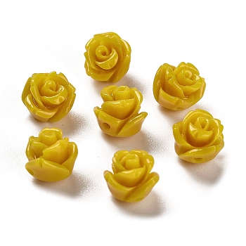 Synthetic Coral Carved Beads, Dyed, Flower, Gold, 8.5x8.5x8mm, Hole: 1.2mm