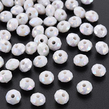 Opaque Acrylic Beads, AB Color Plated, Faceted Rondelle, White, 6mm, Hole: 1.5mm, about 6200pcs/500g.