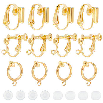 18Pcs 3 Style Brass Clip-on Earring Findings, with 20Pcs Plastic Pads, Golden, 13~15.5x11~17x1.5~7.5mm, 6Pcs/style