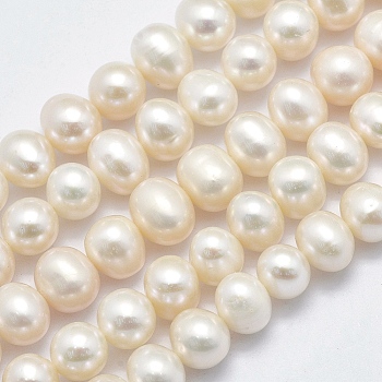 Natural Cultured Freshwater Pearl Beads Strands, Potato, Beige, 7~8x6~7mm, Hole: 0.8mm, about 61pcs/strand, 15.9 inch(40.5cm)