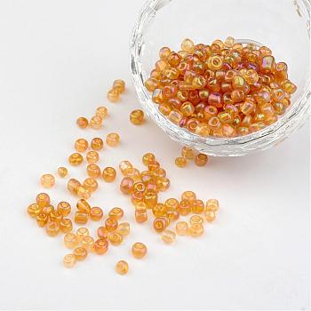 6/0 Transparent Rainbow Colours Round Glass Seed Beads, Goldenrod, Size: about 4mm in diameter, hole:1.5mm, about 495pcs/50g