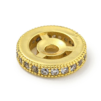 Brass Micro Pave Clear Cubic Zirconia Beads, Flat Round, Golden, 12x2.5mm, Hole: 2.2mm