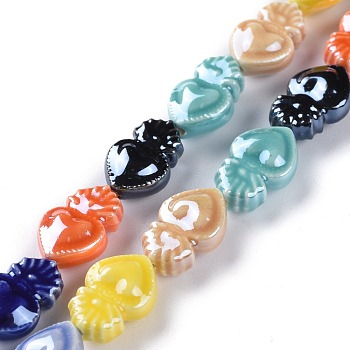 Smooth Handmade Porcelain Beads, Octopus Shape, Colorful, 15.7x10.3x6.2mm, Hole: 1.2mm, about 24pcs/Strand, 14.57''(37cm)