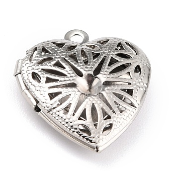 304 Stainless Steel Pendant Rhinestone Settings, Diffuser Locket, Manual Polishing, Photo Frame Charms for Necklaces, Heart, Stainless Steel Color, Fit for 2.8mm Rhinestone, 22.5x19.5x5.5mm, Hole: 1.6mm, Inner Diameter: 11x14mm