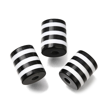 Opaque Stripe Resin Beads, Column, Black, 9.5x8mm, Hole: 2mm
