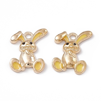 Alloy Enamel Pendants, Light Gold, Rabbit Charm, Gold, 20x14x3mm, Hole: 2mm