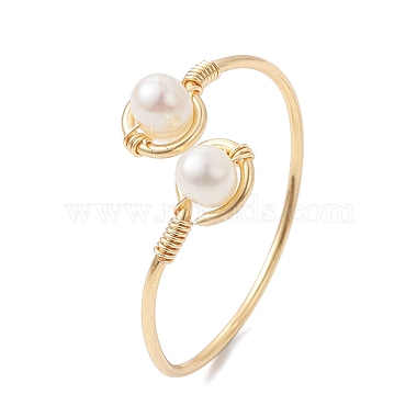 Copper Wire Wrapped Natural Cultured Freshwater Pearl Open Ring(RJEW-JR00628)-5