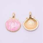 Alloy Enamel Pendants, Lead Free & Cadmium Free, Shell Shape, Light Gold, Pink, 25x20x3.5mm, Hole: 4x3mm(ENAM-CJC0002-24F-RS)