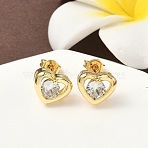 Brass Micro Pave Clear Cubic Zirconia Stud Earrings, Cadmium Free & Lead Free, Heart, Real 18K Gold Plated, 8.5x10mm(EJEW-D323-06G)