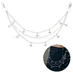 Iron & Brass Star Tassel 3 Layer Pants Chains for Jeans with Alloy Swivel Lobster Claw Clasps, Platinum, 575mm(HJEW-YW00426)