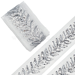 5Yards Polyester & Plastic Paillette Embroidery Ribbons, Leaf, for Clothes Decoration, Silver, 2-3/4 inch(70mm)(OCOR-CY0003-25)