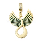 Brass Micro Pave Clear Cubic Zirconia Pendants, with Green Enamel, Peacock Charms, Golden, 49mm, pendant: 39x32x2mm, Hole: 8x5mm(KK-F940-01G)