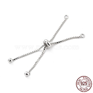 925 Sterling Silver Box Chain with Stop Beads and Loops, Slider Bracelet Making, for Bracelet Making, Silver, 106mm, Hole: 1.8mm(STER-Z001-110S)