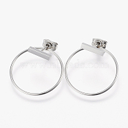 304 Stainless Steel Stud Earrings, Hypoallergenic Earrings, Ring, Stainless Steel Color, 10x2x2mm, Pin: 0.8mm(EJEW-I211-14P)