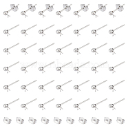 100Pcs 304 Stainless Steel Ball Post Stud Earring Findings, with Loop and 316 Surgical Stainless Steel Pin, 100Pcs 304 Stainless Steel Ear Nuts, Stainless Steel Color, 6~14x4.5~5.5x3mm, Hole: 0.8~1.8mm, Pin: 0.7mm(STAS-UN0056-35)