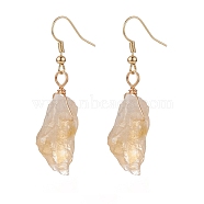 Natural Yellow Quartz Irregular Nuggets Dangle Earrings, Gold Plated Brass Jewelry for Women, 40~56.5mm, Pin: 0.7mm(EJEW-JE05018-01)