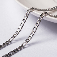 304 Stainless Steel Figaro Chains, Unwelded, with Spool, Stainless Steel Color, 4x3x0.8mm & 6.5x3x0.8mm, about 32.8 Feet(10m)/roll(CHS-H007-30P)
