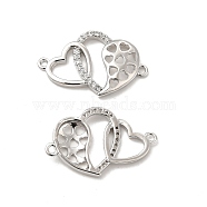 Brass Micro Pave Clear Cubic Zirconia Connector Charms, Heart Links, Platinum, 17x26.5x3mm, Hole: 1.5mm(KK-E068-VB375)