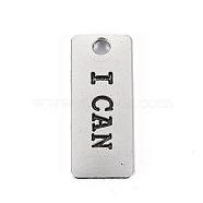Tibetan Style Alloy Pendants, Lead Free & Cadmium Free, Rectangle with I Can, Antique Silver, 24x10x1mm, Hole: 2mm, about 240cs/500g(TIBE-N010-53AS-RS)