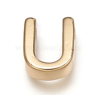 Brass Charms, Long-Lasting Plated, Real 18K Gold Plated, Letter.U, U: 8.5x6.5x3mm, Hole: 1.6mm(ZIRC-I037-01U-G)
