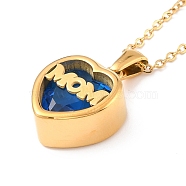 Mom Necklace for Birthday Mother's Day Gift, Heart Cubic Zirconia Pendant Necklace, 304 Stainless Steel Necklace, Golden, Royal Blue, 17.72 inch(45cm)(NJEW-I249-01G-12)