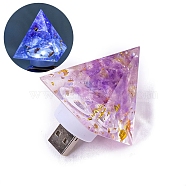 Gemstone Resin USB Lamp, Healing Stone Night Light, for Meditation, Yoga Decorations, Pyramid, Lilac, 60x40mm(PW-WG62926-02)