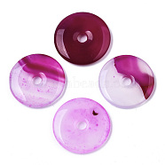 Natural Chalcedony Pendants, Dyed, Donut/Pi Disc, Camellia, 30x5mm, Hole: 5mm(X-G-N0326-018B-04)