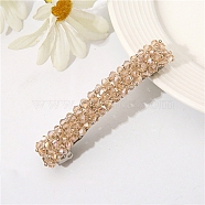 Glass Beaded Hair Barrettes, Curved Retangle Metal Hair Clips, Wheat, 90mm(PW-WG60883-07)