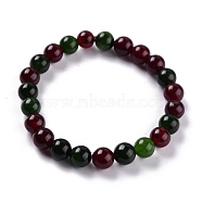 Dyed Natural Jade Beads Stretch Bracelets, Round, Dark Red, Inner Diameter: 2-1/4 inch(5.7cm), Bead: 8~8.5mm(BJEW-J183-B-06)
