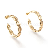 Brass Micro Pave Clear Cubic Zirconia Stud Earrings, Half Hoop Earrings, with Ear Nuts, Long-Lasting Plated, Coffee Bean Chain Shape, Real 18K Gold Plated, 31x5mm, Pin: 0.7mm(EJEW-I251-02G)