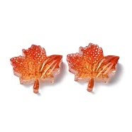 Thanksgiving Day Transparent Epoxy Resin Decoden Cabochons, with Paillettes, Maple Leaf, Orange Red, 23x24x7mm(CRES-I030-14A)