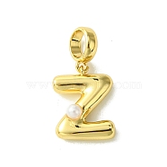 Rack Plating Brass with ABS Plastic Pearl European Dangle Charms, Large Hole Pendants, Long-Lasting Plated, Lead Free & Cadmium Free, Real 18K Gold Plated, Letter Z, 22mm long, hole: 5mm, pendant: 14x11x5mm(KK-G501-02Z-G)