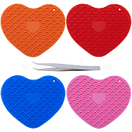 4Pcs 4 Colors Silicone Hot Resistant Cup Mats, Heart Coaster, with 1Pc Tweezer, Mixed Color, 92x112.5x6.5mm(AJEW-GF0008-28A)