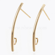 Brass Stud Earring Findings, with Loop, Real 18K Gold Plated, 30x1.5mm, Hole: 2.5mm, Pin: 0.7mm(X-KK-S348-111)
