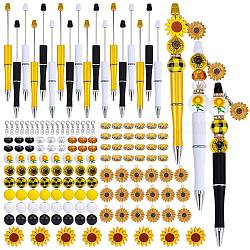 DIY Yellow Series Beadable Pen Making Kit, Including Wood Beads, Glass European Beads, ABS Plastic Ball-Point Pen, Alloy Rhinestone Spacer Beads & Enamel Pendants & Lobster Claw Clasps, Mixed Color, 160pcs/box(DIY-SZ0009-94)