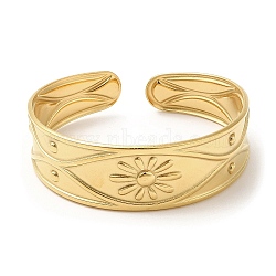 304 Stainless Steel Cuff Bangles, Flower Open Bangles for Women, Real 18K Gold Plated, Inner Diameter: 2x1-7/8 inch(5.2x4.7cm), 11.5~18mm(BJEW-K267-05G)