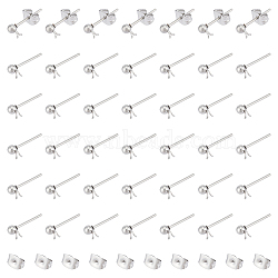 100Pcs 304 Stainless Steel Ball Post Stud Earring Findings, with Loop and 316 Surgical Stainless Steel Pin, 100Pcs 304 Stainless Steel Ear Nuts, Stainless Steel Color, 6~14x4.5~5.5x3mm, Hole: 0.8~1.8mm, Pin: 0.7mm(STAS-UN0056-35)