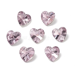 Faceted Glass Charms, Heart, Back Plated, Lavender Blush, 14x14x7.5mm, Hole: 1.4mm(X-RGLA-L026-B11)