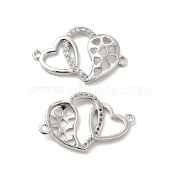 Brass Micro Pave Clear Cubic Zirconia Connector Charms, Heart Links, Platinum, 17x26.5x3mm, Hole: 1.5mm(KK-E068-VB375)