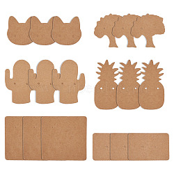 Cactus & Cat & Pineapple & Tree & Square & Rectangle Shape Earring Display Cards, Blank Kraft Paper Tags for Ear Studs, Earrings and Jewelry Display, BurlyWood, 35~60x32~64x0.3~0.5mm, Hole: 1~1.5mm, 300pcs/set(EDIS-TA0001-001)