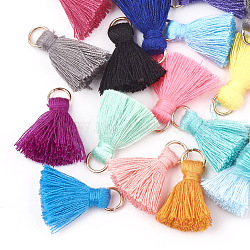 Polycotton(Polyester Cotton) Tassel Pendant Decorations, with Iron Findings, Light Gold, Mixed Color, 20~30x7~8mm, Hole: 5mm(FIND-S280-M)