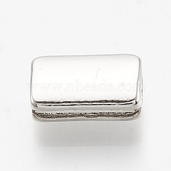 Brass Slide Charms, Grooved, Rectangle, Platinum, 10x6x4mm, Hole: 1.5x3mm(X-KK-T031-02P)