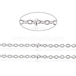 Tarnish Resistant 3.28 Feet 304 Stainless Steel Cable Chain, Satellite Chains, Soldered, with Rondelle Beads and Card Paper, Stainless Steel Color, Links: 2x2x0.4mm, Beads: 2x1mm(X-CHS-L024-019P)