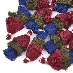 Polycotton(Polyester Cotton) Tassel Pendant Decorations, with Iron Findings, Golden, Colorful, 39~40x19~26x6~7mm, Hole: 4mm(FIND-T018-29)