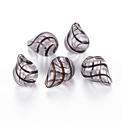 Transparent Handmade Blown Glass Globe Beads, Stripe Pattern, Teardrop, Coconut Brown, 19.5~20.5x14~15mm, Hole: 1~2mm(GLAA-T012-04)