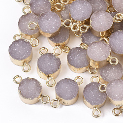 Druzy Resin Links connectors, with Edge Light Gold Plated Iron Loops, Flat Round, Gainsboro, 18~19x10x6.5mm, Hole: 1.8mm(X-RESI-S383-025C)