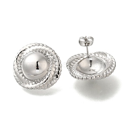 304 Stainless Steel Flat Round Stud Earrings for Women, Stainless Steel Color, 22.5mm(EJEW-S227-61P)