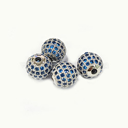 CZ Brass Micro Pave Cubic Zirconia Round Beads, Platinum, 8mm, Hole: 2mm(ZIRC-L017-8mm-10P)