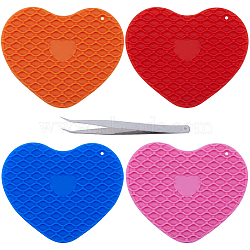 4Pcs 4 Colors Silicone Hot Resistant Cup Mats, Heart Coaster, with 1Pc Tweezer, Mixed Color, 92x112.5x6.5mm(AJEW-GF0008-28A)