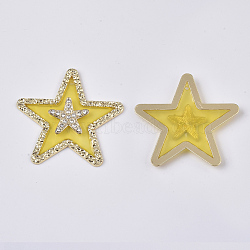 Epoxy Resin Pendants, with Rhinestone and Light Gold Plated Alloy Open Back Bezel, Star, Crystal, Yellow, 42x44x4mm, Hole: 1.5mm(ALRI-N034-01D)